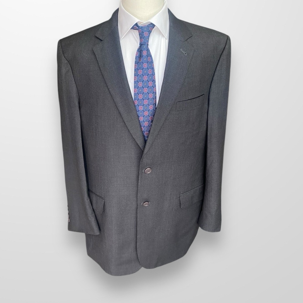 Jos A Bank Mens Size‎ 44L Gray Blazer Wool Suit Jacket Signature Gold